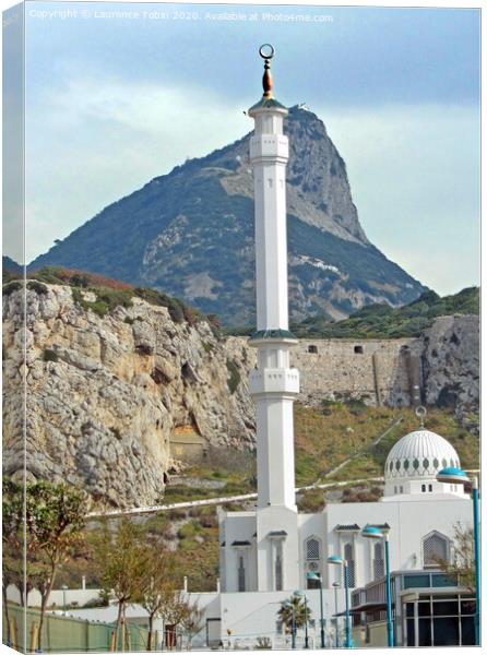 Gibraltar Mosque and mountain Canvas Print by Laurence Tobin