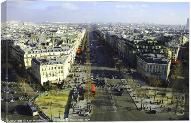 Champs-Élysées, Paris from the Arc De Triomphe Canvas Print by Ken Hunter