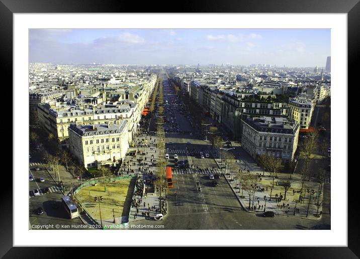 Champs-Élysées, Paris from the Arc De Triomphe Framed Mounted Print by Ken Hunter