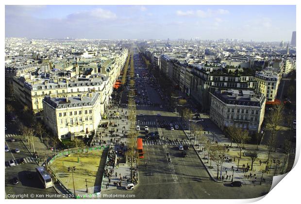 Champs-Élysées, Paris from the Arc De Triomphe Print by Ken Hunter