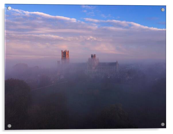 Dawn over a misty Ely Cathedral, 5th November 2020 Acrylic by Andrew Sharpe