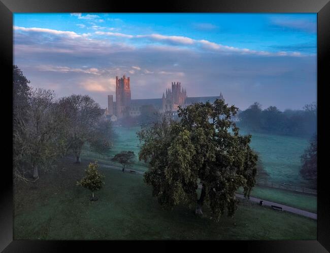 Dawn over a misty Ely Cathedral, 5th November 2020 Framed Print by Andrew Sharpe
