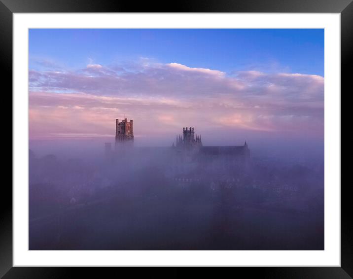 Dawn over a misty Ely Cathedral, 5th November 2020 Framed Mounted Print by Andrew Sharpe