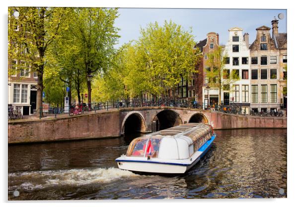 Canal Boat in Amsterdam Acrylic by Artur Bogacki