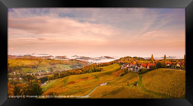 South styria vineyards landscape, near Gamlitz, Grape hills view from wine road in autumn. Framed Print by Przemek Iciak