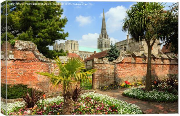 Chichester Cathedral from Bishop's Palace Garden Canvas Print by Pearl Bucknall