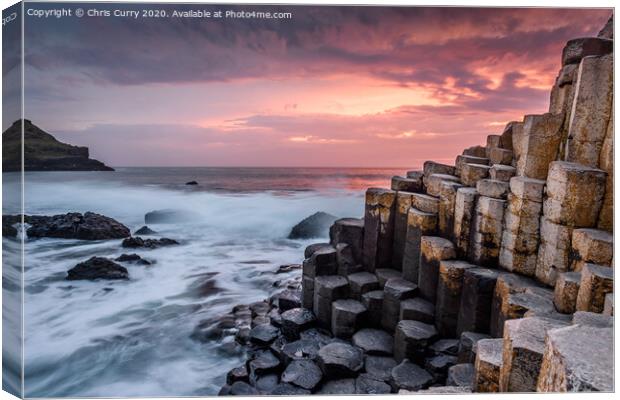 Firey Sunset Giants Causeway County Antrim Northern Ireland Canvas Print by Chris Curry