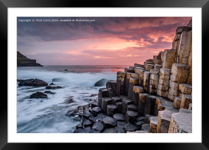 Firey Sunset Giants Causeway County Antrim Northern Ireland Framed Mounted Print by Chris Curry