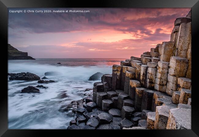 Firey Sunset Giants Causeway County Antrim Northern Ireland Framed Print by Chris Curry