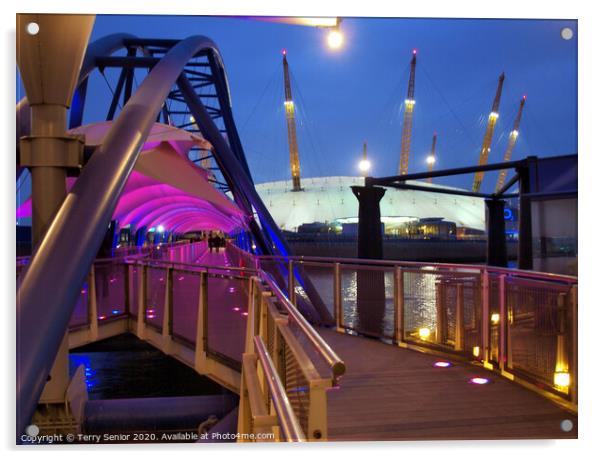 London at Night, North Greenwich Pier looking towa Acrylic by Terry Senior