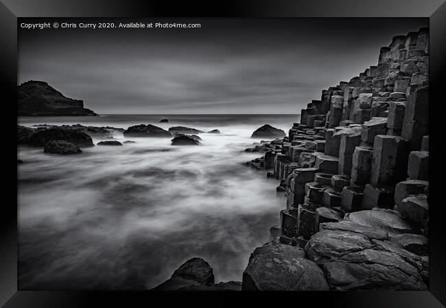 Giants Causeway Black and White Antrim Coast Northern Ireland Framed Print by Chris Curry