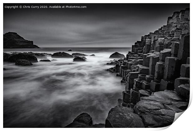 Giants Causeway Black and White Antrim Coast Northern Ireland Print by Chris Curry