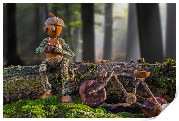 Little Acorn Photographer Taking a Break in Forest Print by Arterra 
