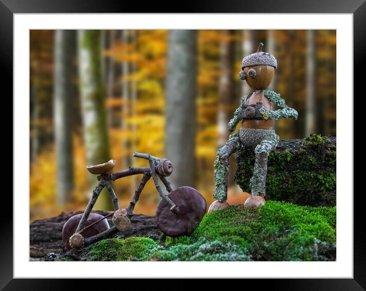 Little Acorn Man with Bike Framed Mounted Print by Arterra 