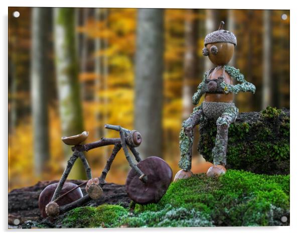 Little Acorn Man with Bike Acrylic by Arterra 