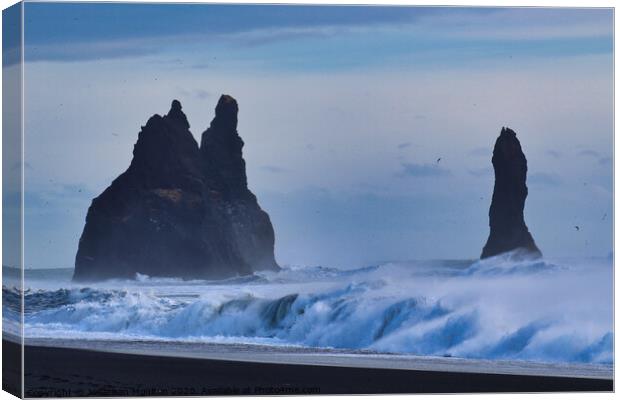 Rock Formations at the Black Sand Beach in Iceland Canvas Print by Jonathan Moulton