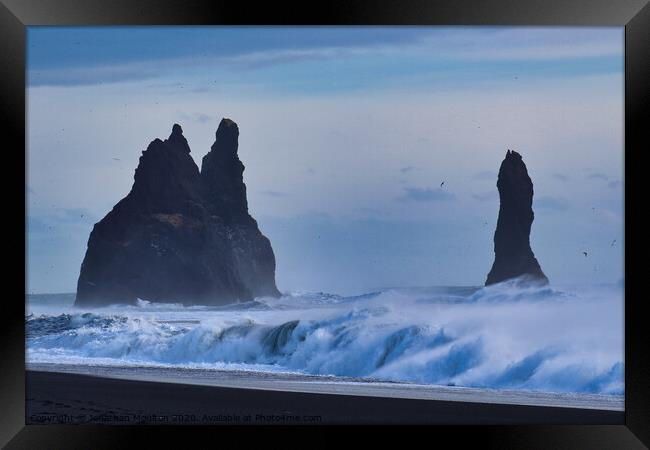 Rock Formations at the Black Sand Beach in Iceland Framed Print by Jonathan Moulton