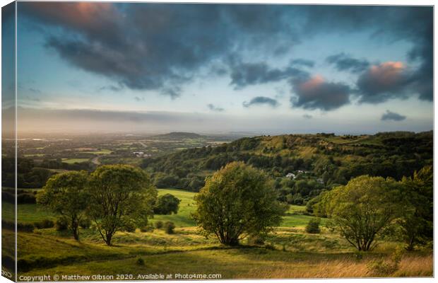 Stunning landscape image of view over English countryside during Summer sunset with soft light  Canvas Print by Matthew Gibson