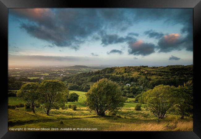 Stunning landscape image of view over English countryside during Summer sunset with soft light  Framed Print by Matthew Gibson