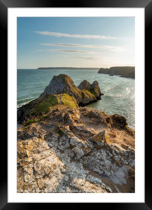 Beautiful peaceful Summer evening sunset beach landscape image at Three Cliffs Bay in South Wales  Framed Mounted Print by Matthew Gibson