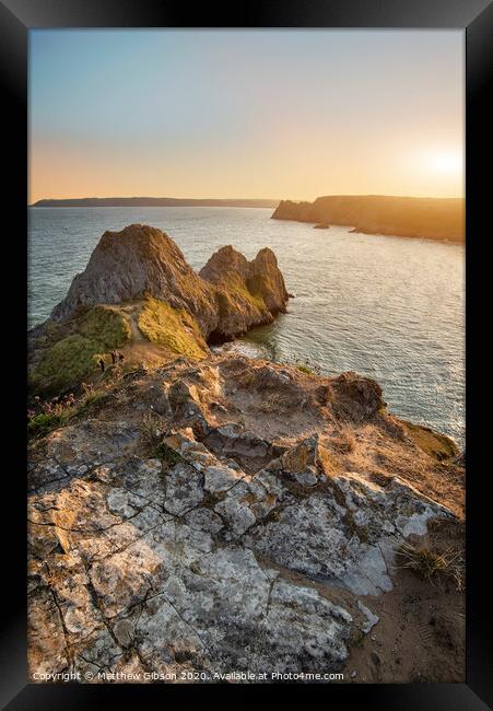 Beautiful peaceful Summer evening sunset beach landscape image at Three Cliffs Bay in South Wales  Framed Print by Matthew Gibson