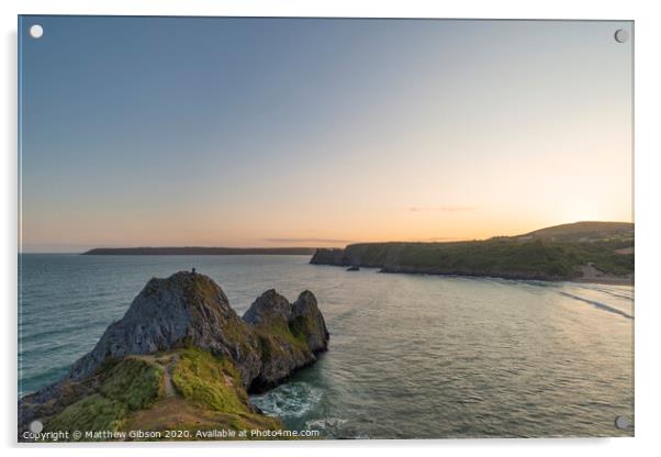 Beautiful peaceful Summer evening sunset beach landscape image at Three Cliffs Bay in South Wales  Acrylic by Matthew Gibson