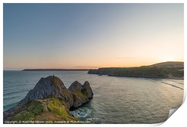 Beautiful peaceful Summer evening sunset beach landscape image at Three Cliffs Bay in South Wales  Print by Matthew Gibson