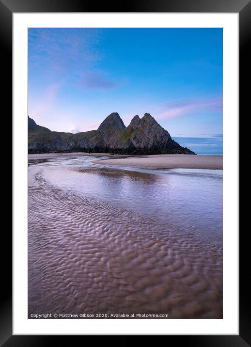 Beautiful colorful Summer sunrise landscape image of Three Cliffs Bay in South Wales Framed Mounted Print by Matthew Gibson