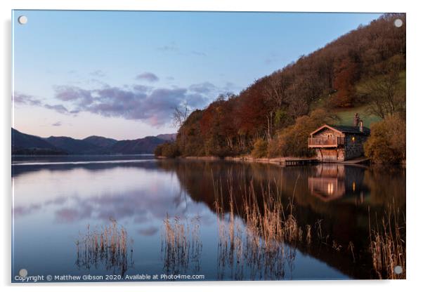 Epic vibrant sunrise Autumn Fall landscape image of Ullswater in Lake District with golden sunlight Acrylic by Matthew Gibson