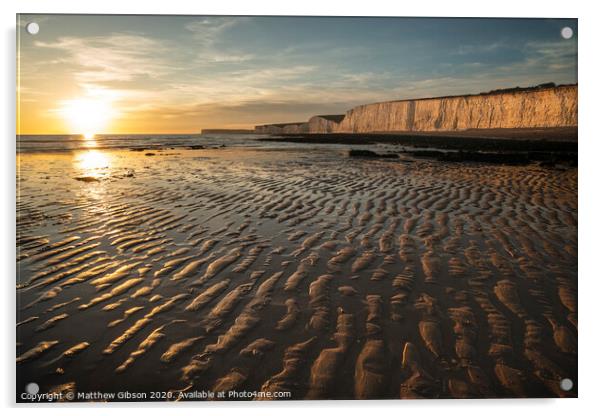 Beautiful vibrant Summer landscape sunset image of Seven Sisters chalk cliffs in England Acrylic by Matthew Gibson