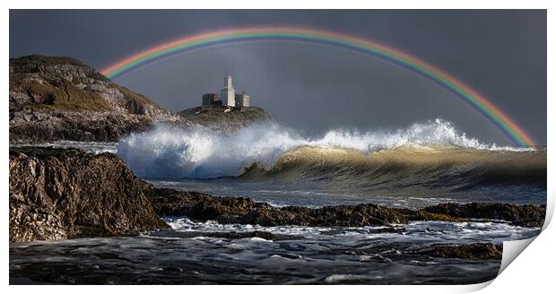 Rainbow over Mumbles lighthouse Print by Leighton Collins