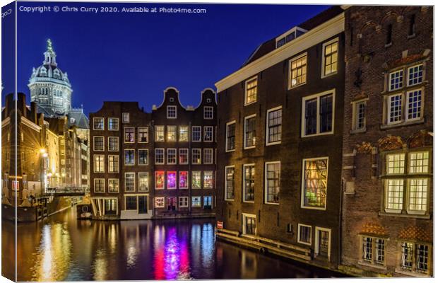 Amsterdam Canal Houses De Wallen At Night The Netherlands Canvas Print by Chris Curry