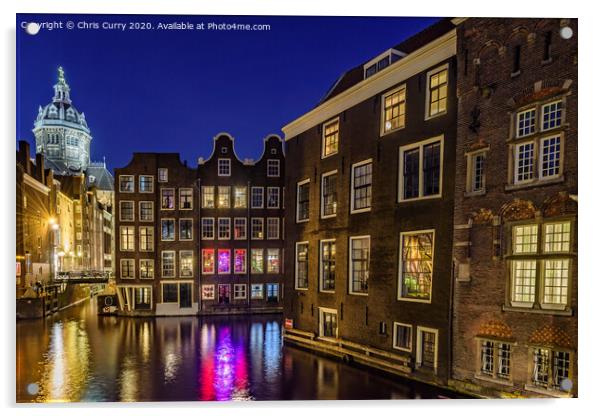 Amsterdam Canal Houses De Wallen At Night The Netherlands Acrylic by Chris Curry