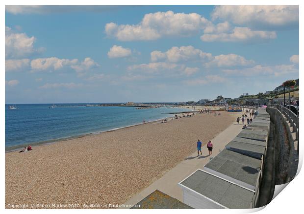View across Lyme Regis Seafront Print by Simon Marlow