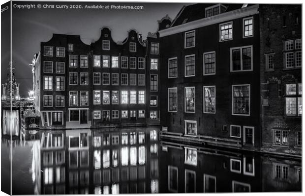 Amsterdam Black and White Canal Houses Canvas Print by Chris Curry