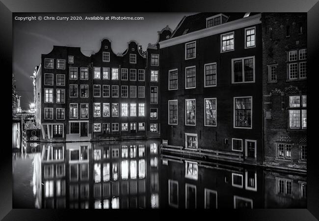 Amsterdam Black and White Canal Houses Framed Print by Chris Curry
