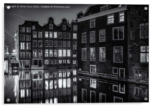 Amsterdam Black and White Canal Houses Acrylic by Chris Curry