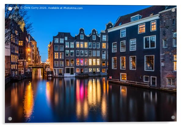 Amsterdam Night Reflections Canal Houses Acrylic by Chris Curry