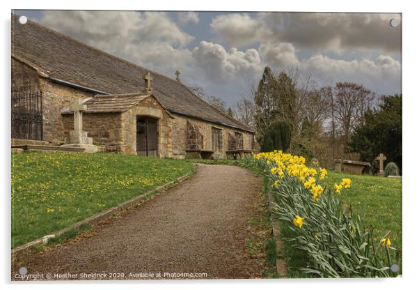 Ghyll Church Barnoldswick with Daffodils Acrylic by Heather Sheldrick