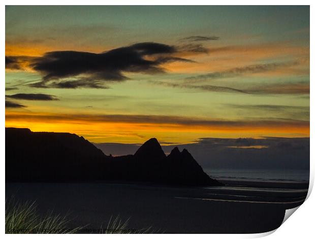 Sunrise over Three Cliffs, Gower Print by Paddy Art