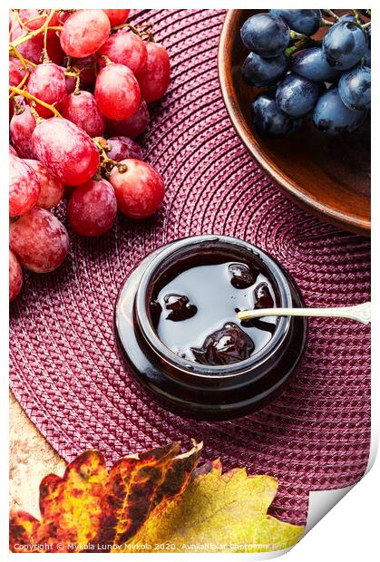 Jar of grape jam. Print by Mykola Lunov Mykola