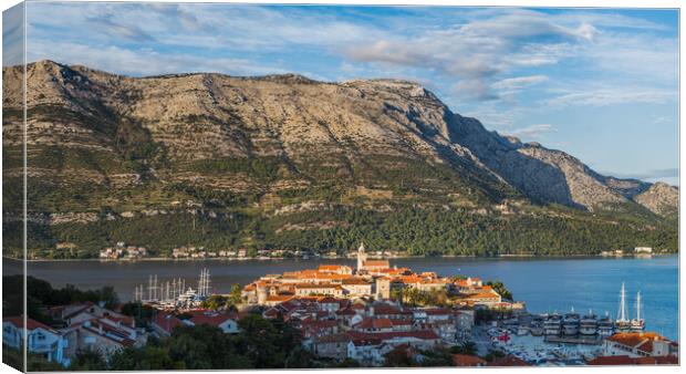 Panorama of Korcula old town before sunset Canvas Print by Jason Wells