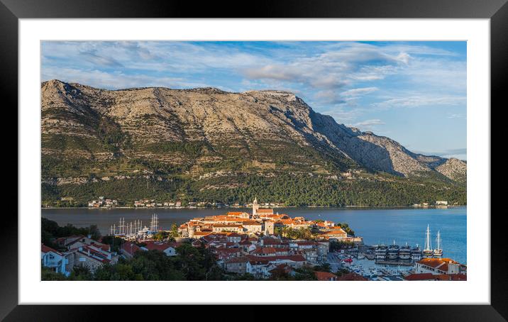Panorama of Korcula old town before sunset Framed Mounted Print by Jason Wells