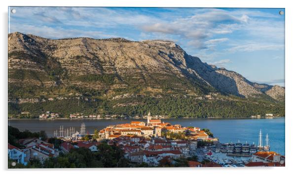 Panorama of Korcula old town before sunset Acrylic by Jason Wells
