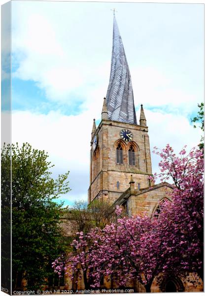 The crooked spire in Spring at Chesterfield in Derbyshire. Canvas Print by john hill
