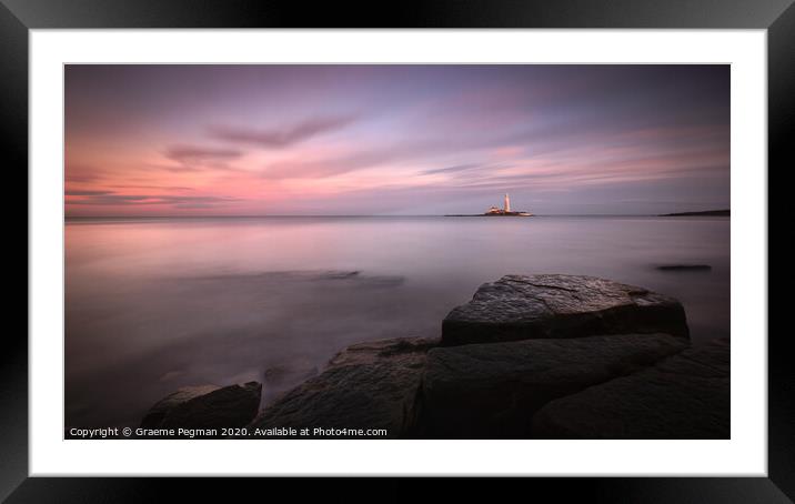 Sunset at St Mary's Lighthouse, Whitley Bay, UK Framed Mounted Print by Graeme Pegman
