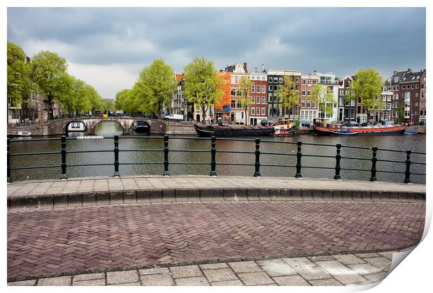 Houses by the Amstel River in Amsterdam Print by Artur Bogacki