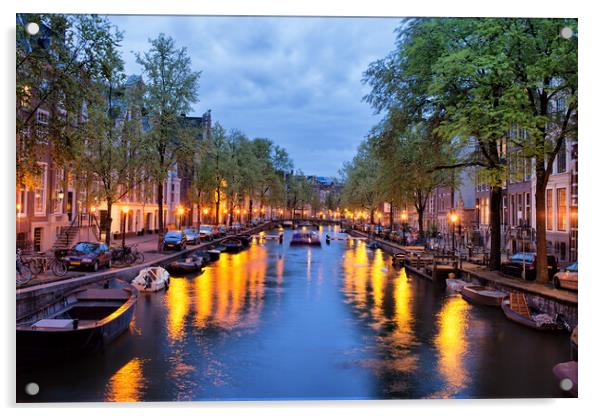 Canal in Amsterdam at Dusk Acrylic by Artur Bogacki