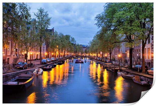 Canal in Amsterdam at Dusk Print by Artur Bogacki