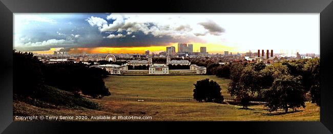Panorama of Dark Clouds Looming Over London Framed Print by Terry Senior